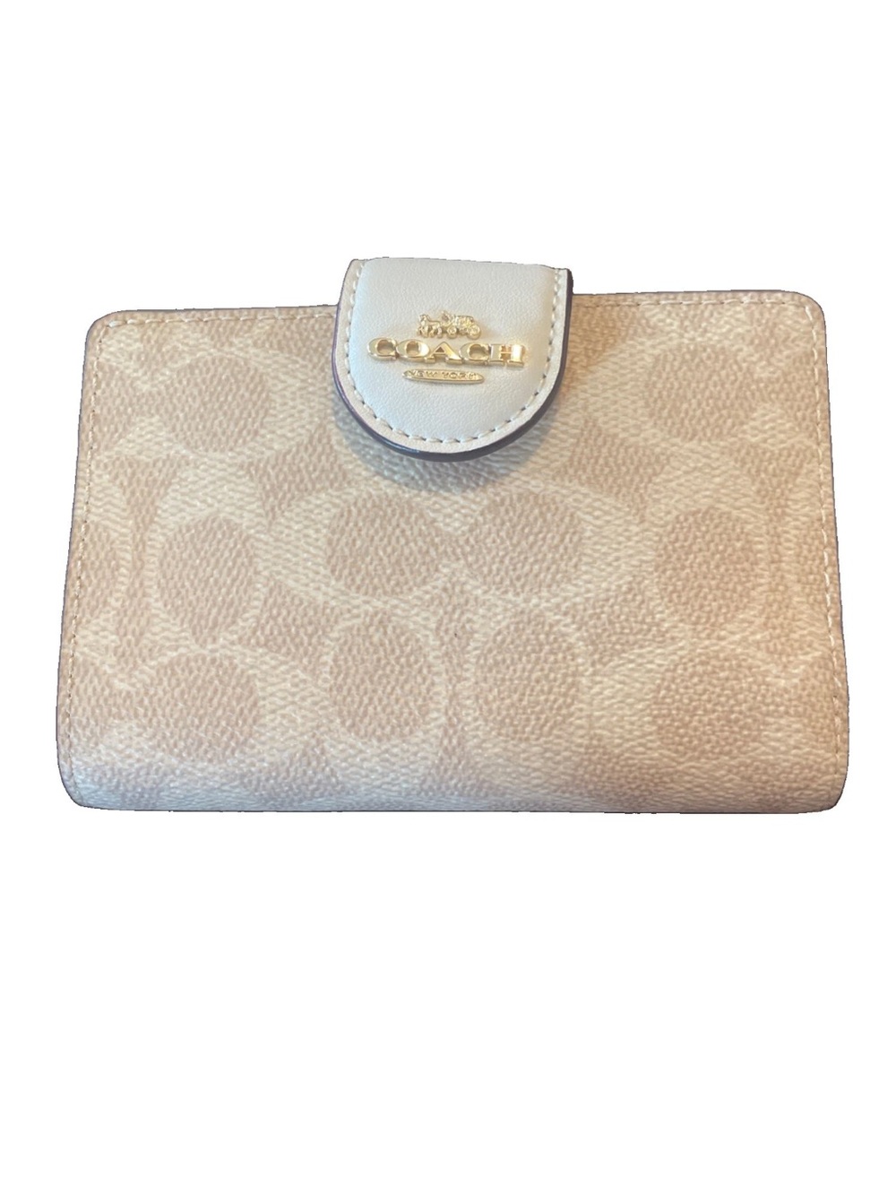 Coach Signature Logo Zip-Around Folding Wallet, Beige/White, Credit Card